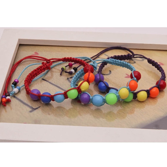 PREVIEW Rainbow Chakra Beaded Black Braided Bangle